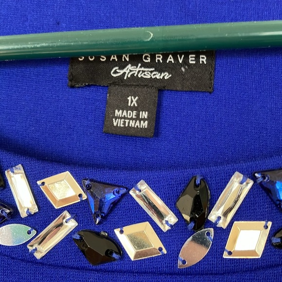 Susan Graver Royal Blue Stretch Knit Dressy Festive Top, 1X - Picture 2 of 7